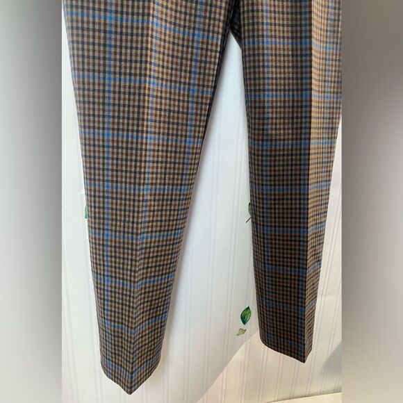 Theory Plaid Trousers in Brown and Blue Sz 6 - Picture 4 of 6